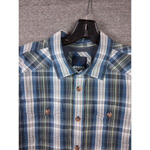 Prana Mens Shirt Medium Blue Plaid Button Up Outdoor Hiking‎ Camping